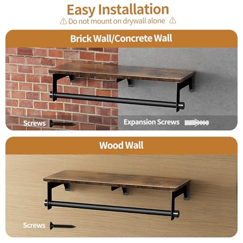 Luxspire 28.7" Wall Mount Clothes Rack with Wood Top Shelf - Image 7