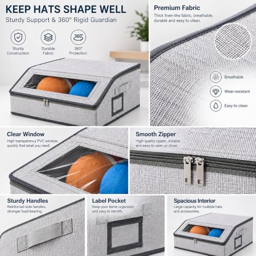 Hat Organizer for Baseball Caps, Hat Storage Box with Clear Top - Image 5