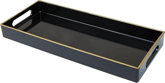 Black Vanity Tray with Handles, Decorative Tray Desktop Storage Organizer for Bathroom, Living Room, 5.9"*13.7"