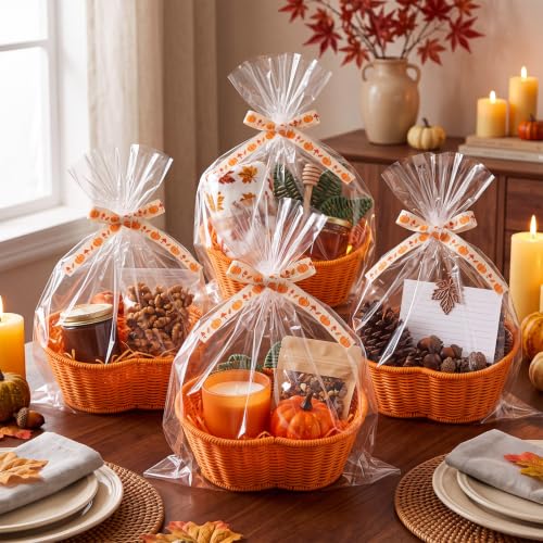 BrightRow 4 Sets Thanksgiving Pumpkin Basket Fall Hand Woven DIY - Image 4