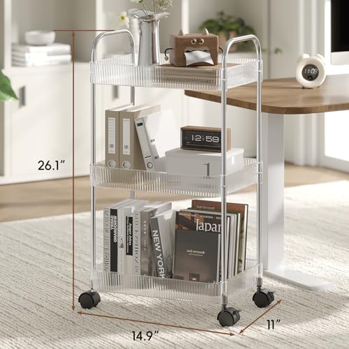STARLATTA 3 Tier Rolling Cart with Lockable Wheels, Clear Acrylic - Image 4