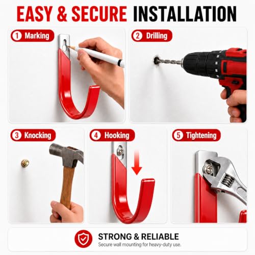 6 Pack Metal Garage Hooks, Heavy Duty Hose Hanger Wall - Image 6