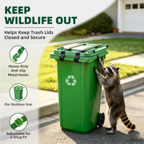 2 Pack Metal Claw Trash Can Lid Lock Strap for Raccoons & Animals - Image 3