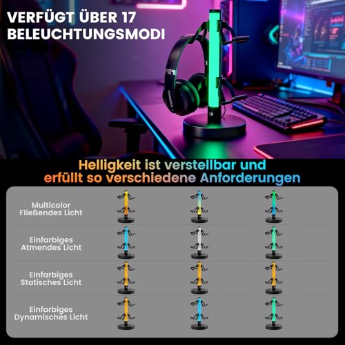 VCOM Headphone Stand with 17 Light Modes, Gaming Controller - Image 5