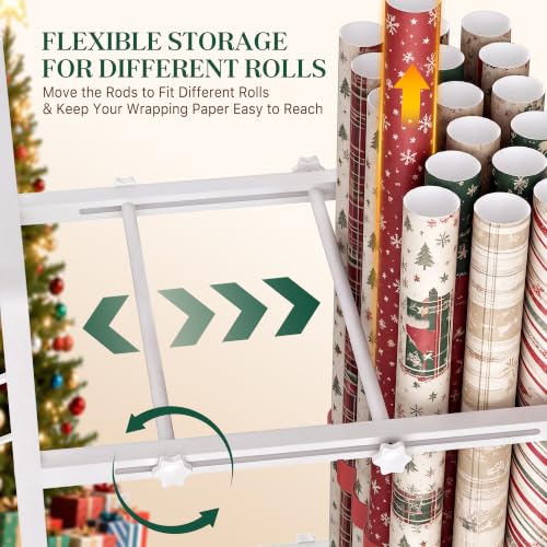 Wrapping Paper Storage with 4 Adjustable Rods, Gift Wrap - Image 5