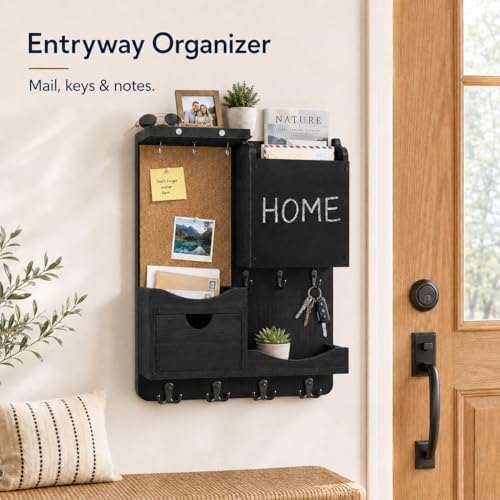 Key Holder Wall Mount with Drawer and Mail Organizer, Black - Image 5