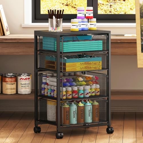 Rolling Cart with Drawers, 4 Drawers Storage Cart, Black - Image 3