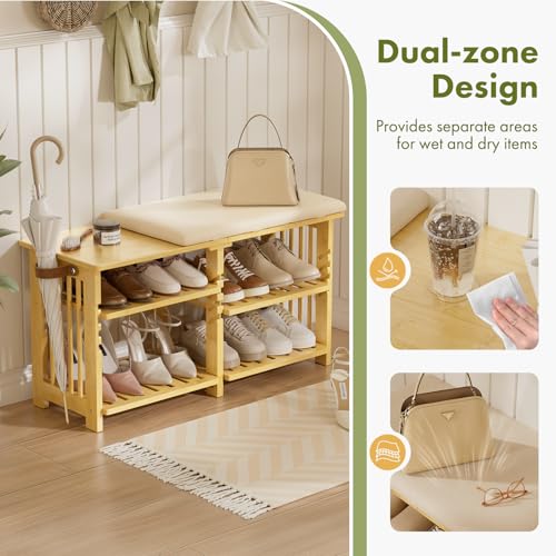 Bamboo Shoe Rack Bench, 3-Tier Shoe Bench Height Adjustable - Image 6