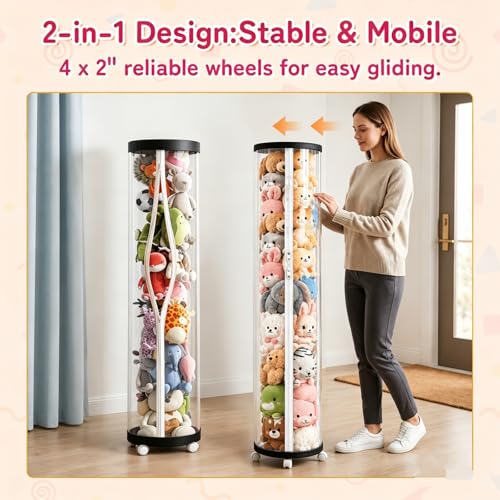 Large Stuffed Animal Storage Tube with Wheels, Tall Toy Organizer - Image 4
