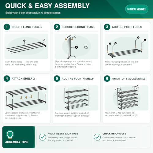 Hsscblet Shoe Rack for Closet, 5-Tier Metal Shelf St | All Products - Image 8