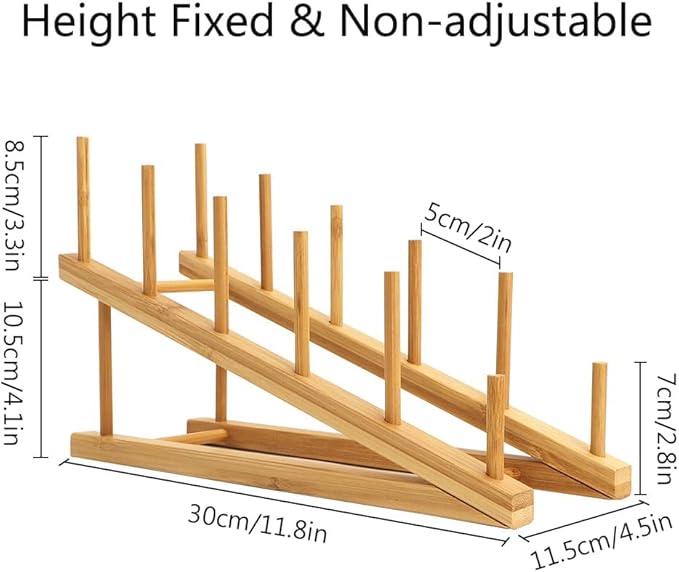 2 PCS Wooden Dish Rack Bamboo Drying Rack Stand Pot Lid Holder Kitchen Cabinet Organizer for Dish Plate Bowl Cup Pot Lid Cutting Board