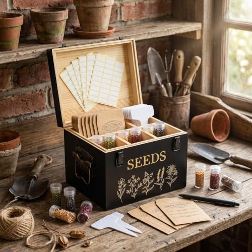 Bamboo Wood Seed Storage Organizer Box, Garden Tools Saving Kit - Image 6