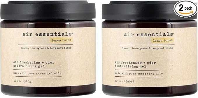 Air Essentials Air Freshener & Odor Neutralizer Gel - 12 oz, Pack of 2 - Odor Eliminator - Made with Pure Essential Oils - Lemon Burst Scent