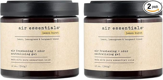 Air Essentials Air Freshener & Odor Neutralizer Gel - 12 oz, Pack of 2 - Odor Eliminator - Made with Pure Essential Oils - Lemon Burst Scent