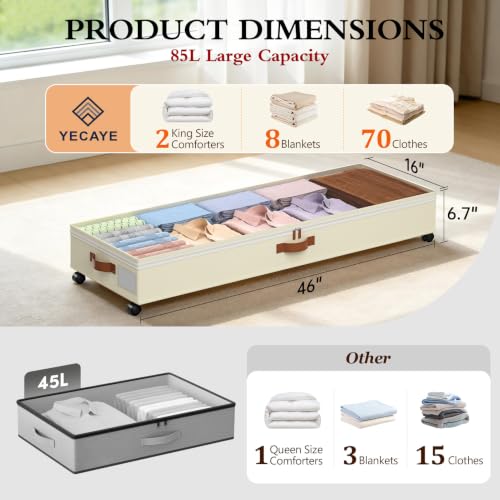 Yecaye 85 L Under Bed Storage with Wheels, 2 Pack Under - Image 3