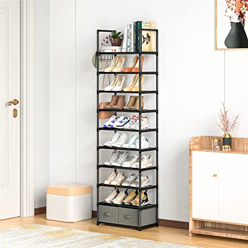 OYREL Tall Shoe Rack Narrow 10 Tier Shoes Rack 20 25 Pairs + 2 - Image 7