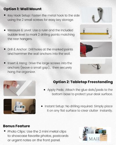 DLQuarts Solid Wood Mail Organizer Countertop or Wall - Image 7
