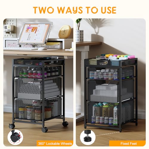 Rolling Utility Cart with 3 Drawers, Craft Organizer and Storage - Image 6