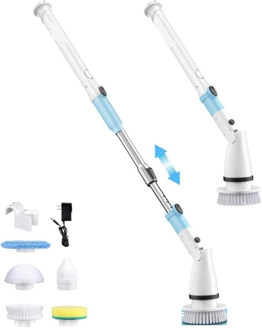 Compatible with TASVAC Electric Spin Scrubber,Cordless Cleaning Brush with 5 Replaceable Heads, Powerful Scrubbing for Bathroom, Tub, Tile, Floor, Kitchen(Blue,EU)