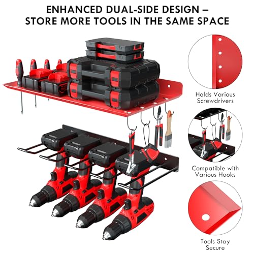 KSVO Wall Mount Power Tool Organizer, Heavy Duty Drill Rack, Red - Image 3