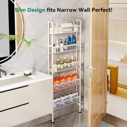 NECHEGE Slim Shelf Behind Door Storage Rack, 5-Tier Multi-Purpose - Image 3