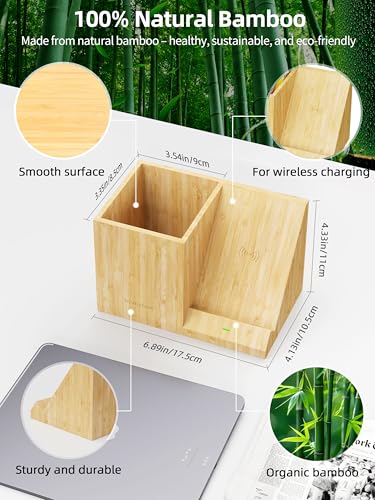 Bamboo Pen Holder for Desk with Wireless Charger, De | All Products - Image 5