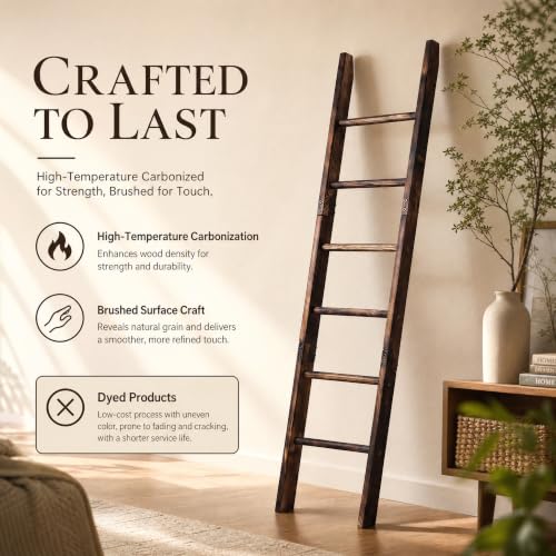 Carbonized Farmhouse Blanket Ladder, 6-Tier Rustic Wooden Rack - Image 6