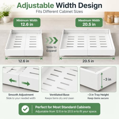 Pull Out Cabinet Organizer, 2 Pack, 12.6"-20.5", No Drill, White - Image 5