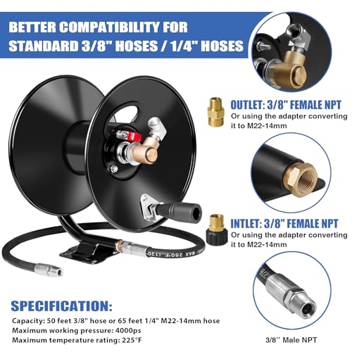 MEKOH Compact Pressure Washer Hose Reel 50ftx3/8” / 65ftx1/4” - Image 7