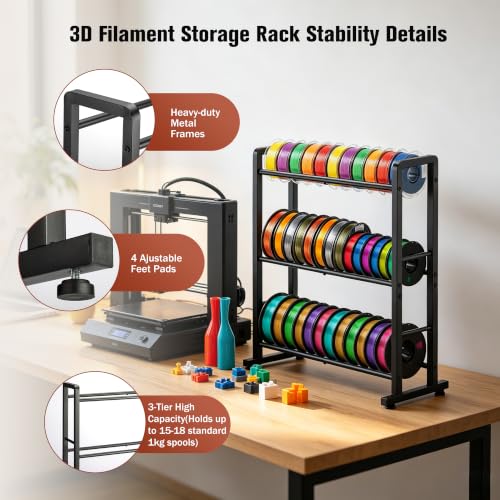 facka 3D Printer Filament Storage Rack, 3-Tier Metal - Image 3