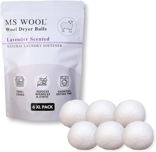 Lavender Scented Wool Dryer Balls – 6 XL Pack – Natural Fabric Softener, Reusable, Reduces Static, Reduces Wrinkles & Shortens Drying Time, Made W/Essential Oil, 100% Pure Wool