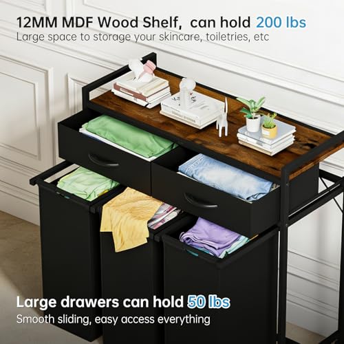 Laundry Sorter with 3 Section Pull Out Bags Rolling - Image 5