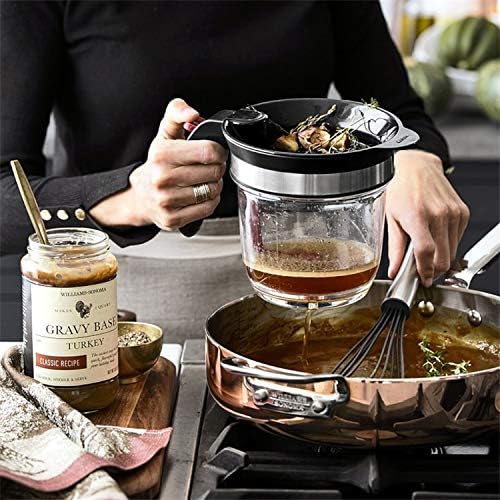 Fat & Grease Separator with Fine Mesh Filter and oil Sauce Separator Strainer with a bottom drain valve. Sauce separator strainer for healthier cooking. 33Oz or 0.975 Lt