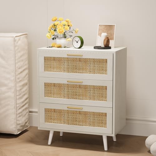 Trironsun Rattan Night Stand Boho End Table with 3 Storage Drawer - Image 2