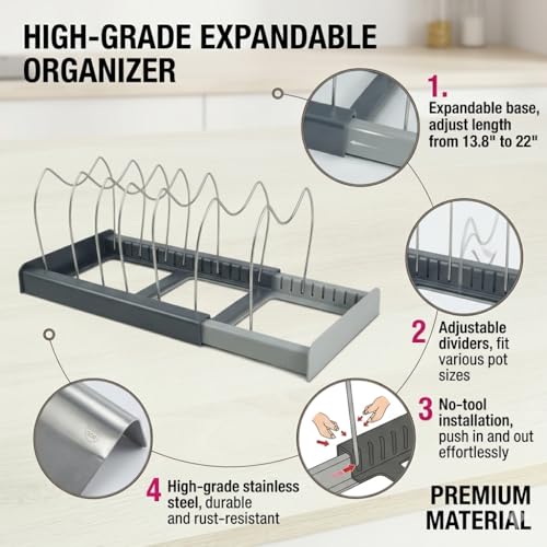 OMIO Expandable Pot Lid Organizer Rack for Under Cabinet - Image 7