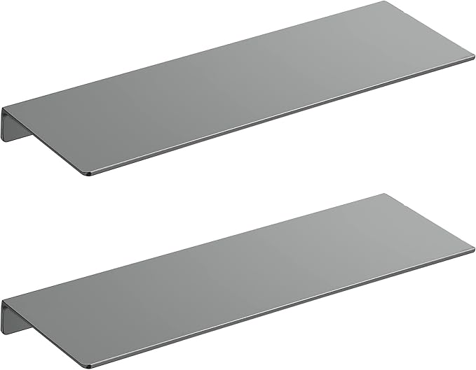 Adhesive Floating Shelves — 16" Grey Metal, Set of 2