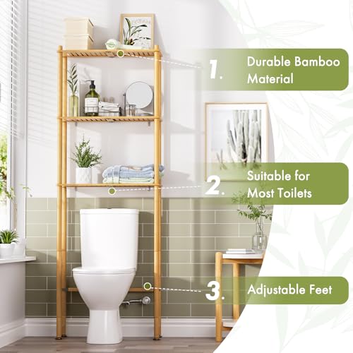 AmazerBath Bamboo Over The Toilet Storage Shelf, 3-Tier - Image 5