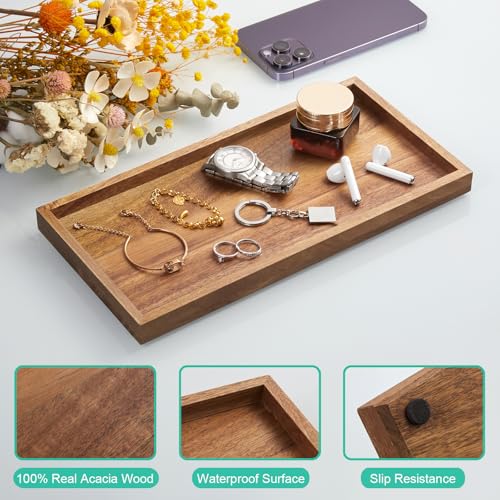 ALELION 11.7" Bathroom Vanity Tray for Counter - Acacia Wood - Image 6