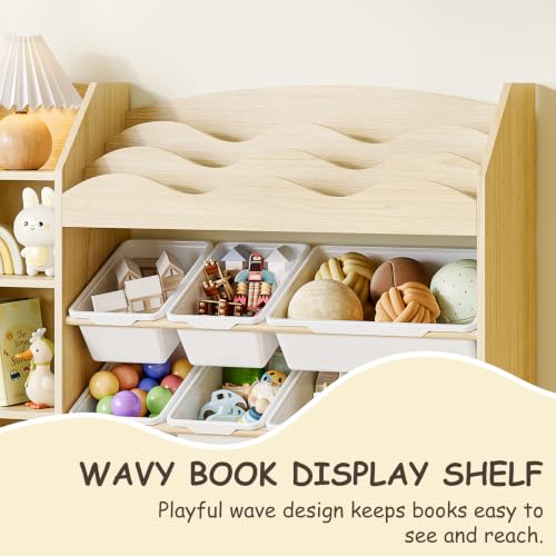 Toy Storage Organizer, Scalloped Bookshelf, 4 Toy Shelves, 9 Bins - Image 5
