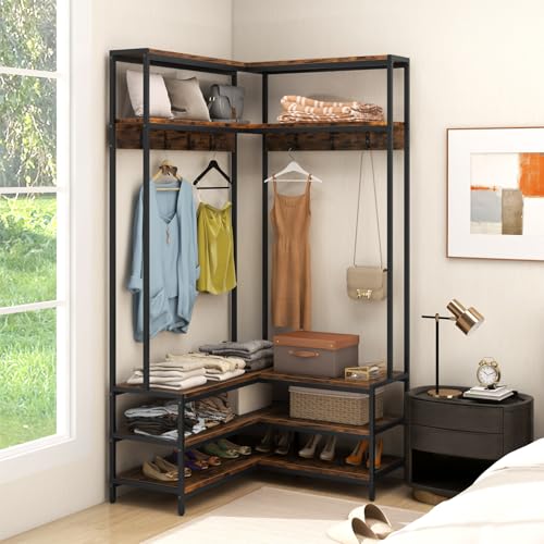 Tangkula Corner Hall Tree, 70 Inch Coat Rack with Bench - Image 4