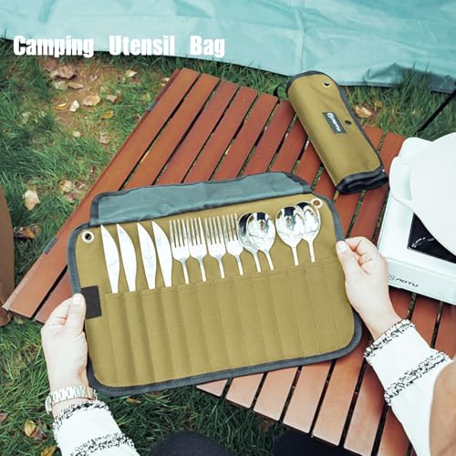 2-Pack Canvas Chef Knife Roll Bag | Portable Camping Utensil Bag - Image 3