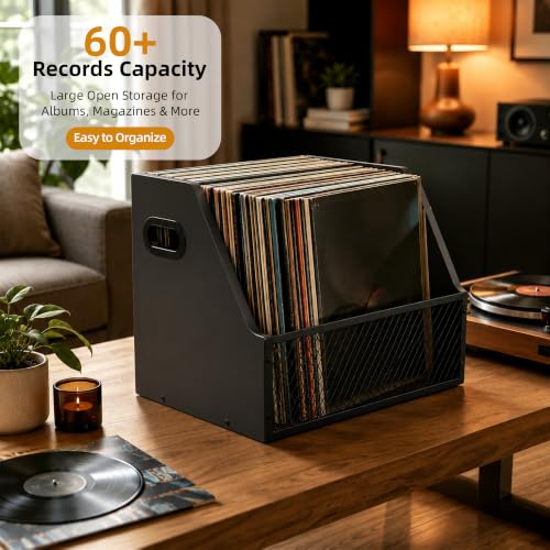 Vinyl Record Storage Crate for 60+ Records, Wooden Record Holder - Image 5