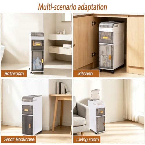 3-Tier Slim Bathroom Storage Cabinet, Narrow Rolling - Image 8