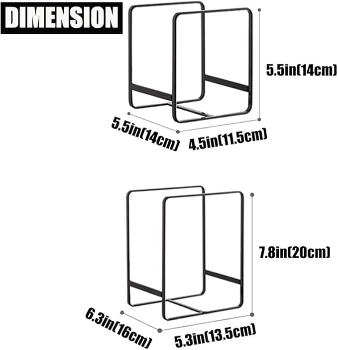 4PCS Plate Holders Organizer, Metal Dish Storage Dying Display Rack for Cabinet, Counter and Cupboard - Black， 2 Small and 2 Large
