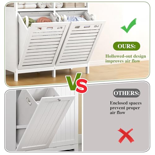 VASMIA Tilt Out Laundry Hamper Cabinet, Bamboo Double Laundry - Image 8