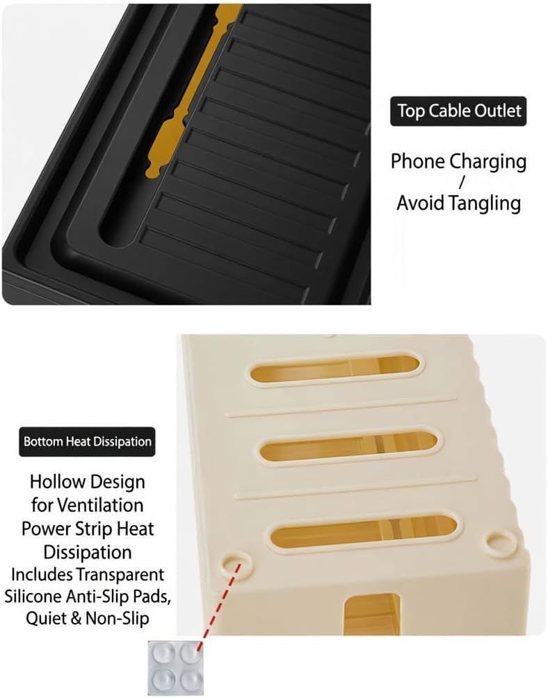 Cable Management Box with Phone Slot — Large Cord Organizer for Desk & Home Office, 12.8"×5.5", Cream White