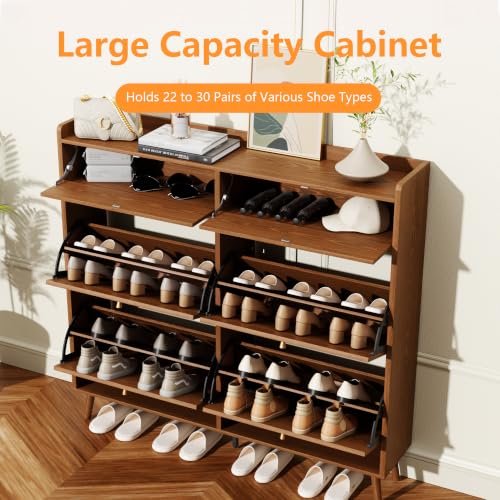 Shoe Storage Cabinet for Entryway with 6 Flip Drawers, Walnut - Image 4