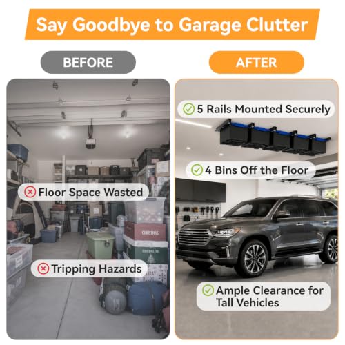 Garage Ceiling Storage Racks for 6 Bins, 17" Heavy Duty - Image 5