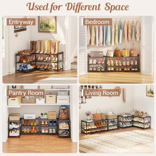 3-Tier Shoe Rack for Closet, L-Shape Metal Shelf Holds 18 Pairs - Image 7