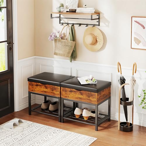 Shoe Storage Bench, Small Ottoman with Storage - Image 3